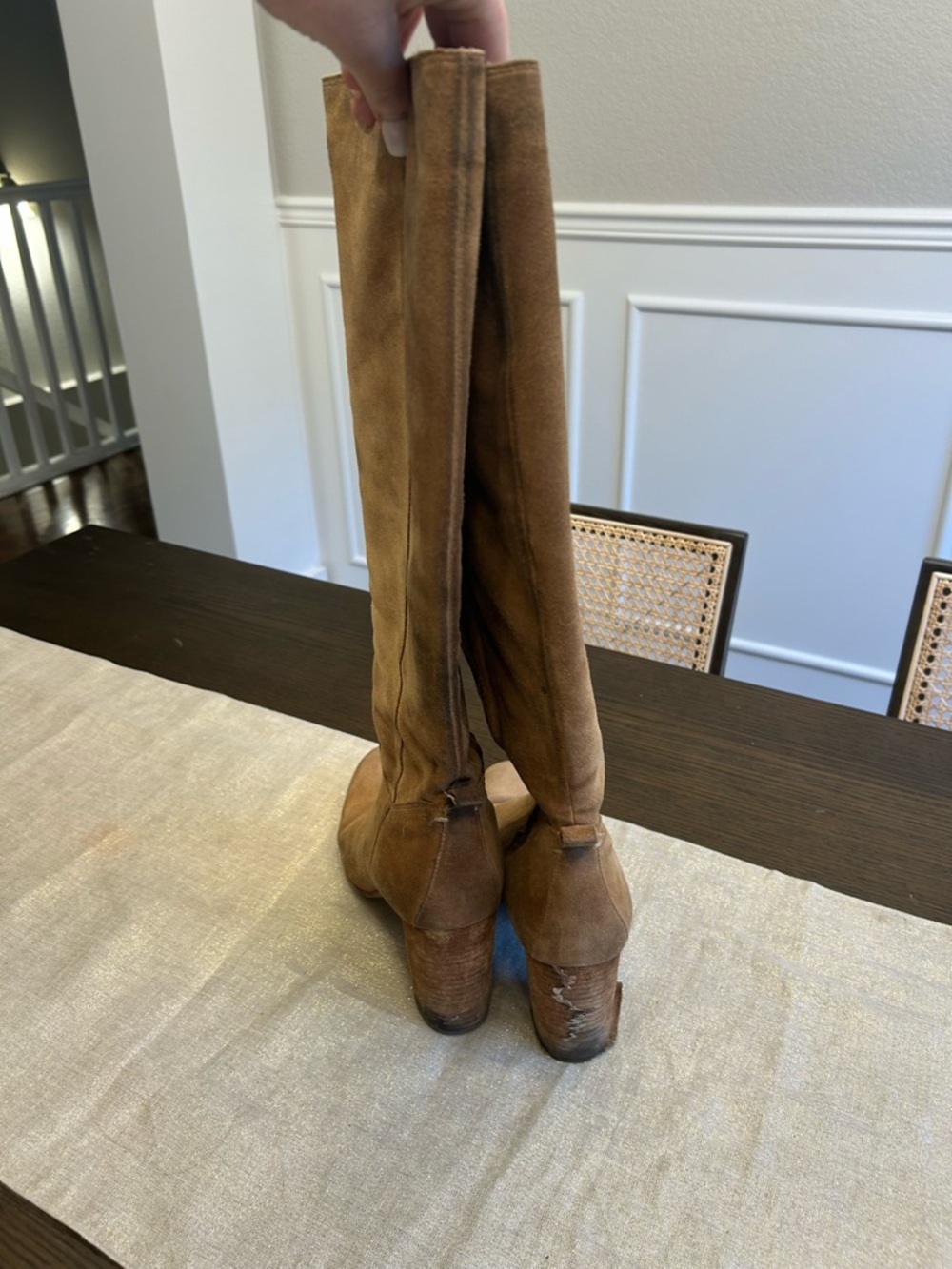 Sam Edelman Tan Suede Mid-Calf Heeled Boots poor condition very worn size 10 - Picture 4 of 12